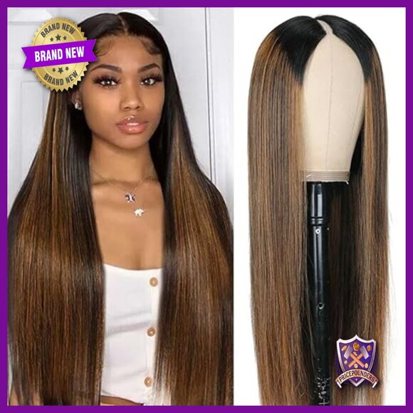 Straight Human Hair Wig 24 Inch Glueless V Part 180 Density Clip In main image 4